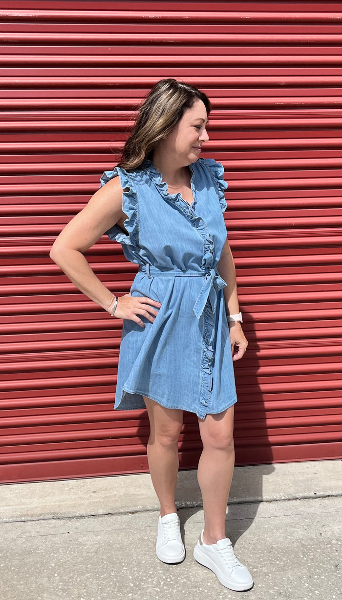 Denim Ruffle Sleeve Dress