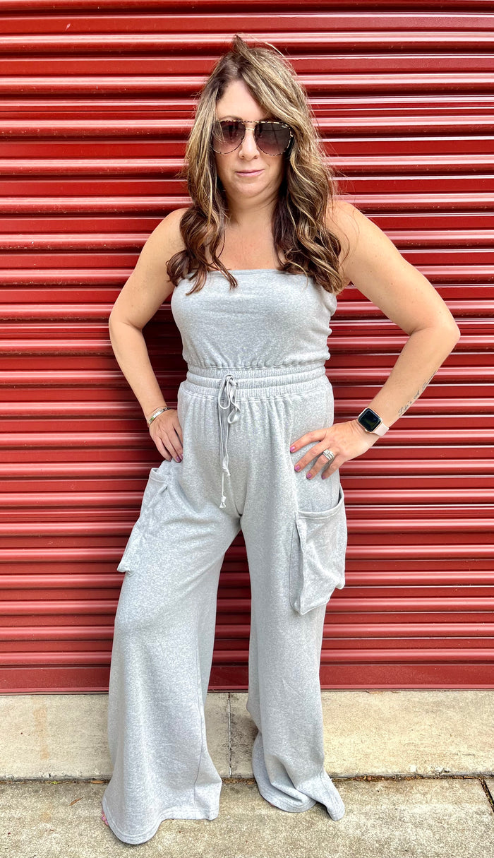 Grey Jumpsuit Wide Leg