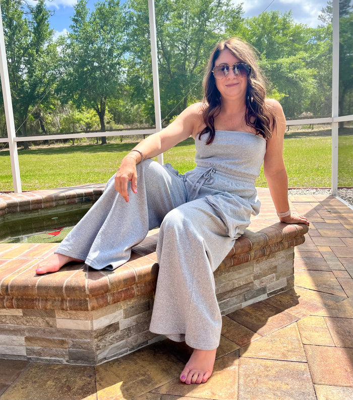 Grey Jumpsuit Wide Leg