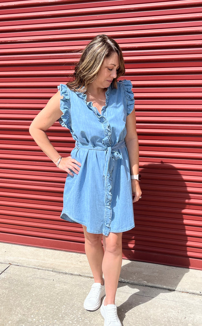 Denim Ruffle Sleeve Dress